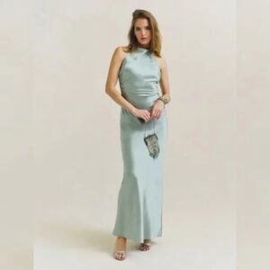New Reformation Anais Silk Dress Aquamarine